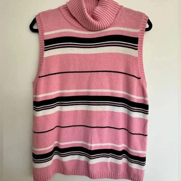 Carolyn Taylor Sweaters - Vintage Pink Striped Turtleneck Sweater Vest - Size XL